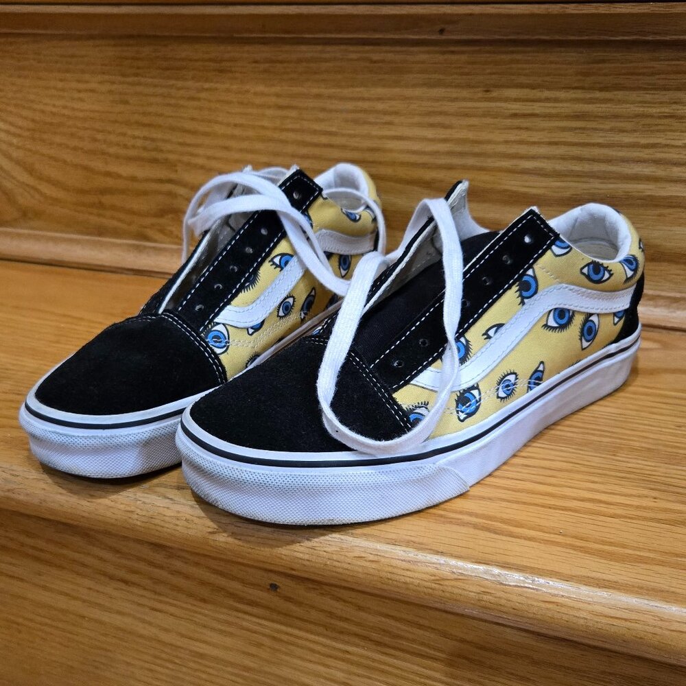 Vans Black and Yellow Eye Pattern Sneakers